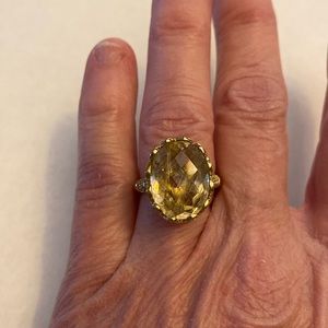 Rutilated quartz ring, 10k YG, with diamond accents, size 7
